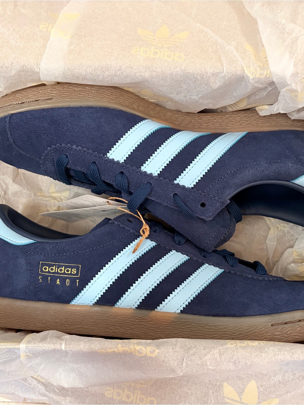 adidas Men’s Navy Suede Sneakers with Light Blue Stripes